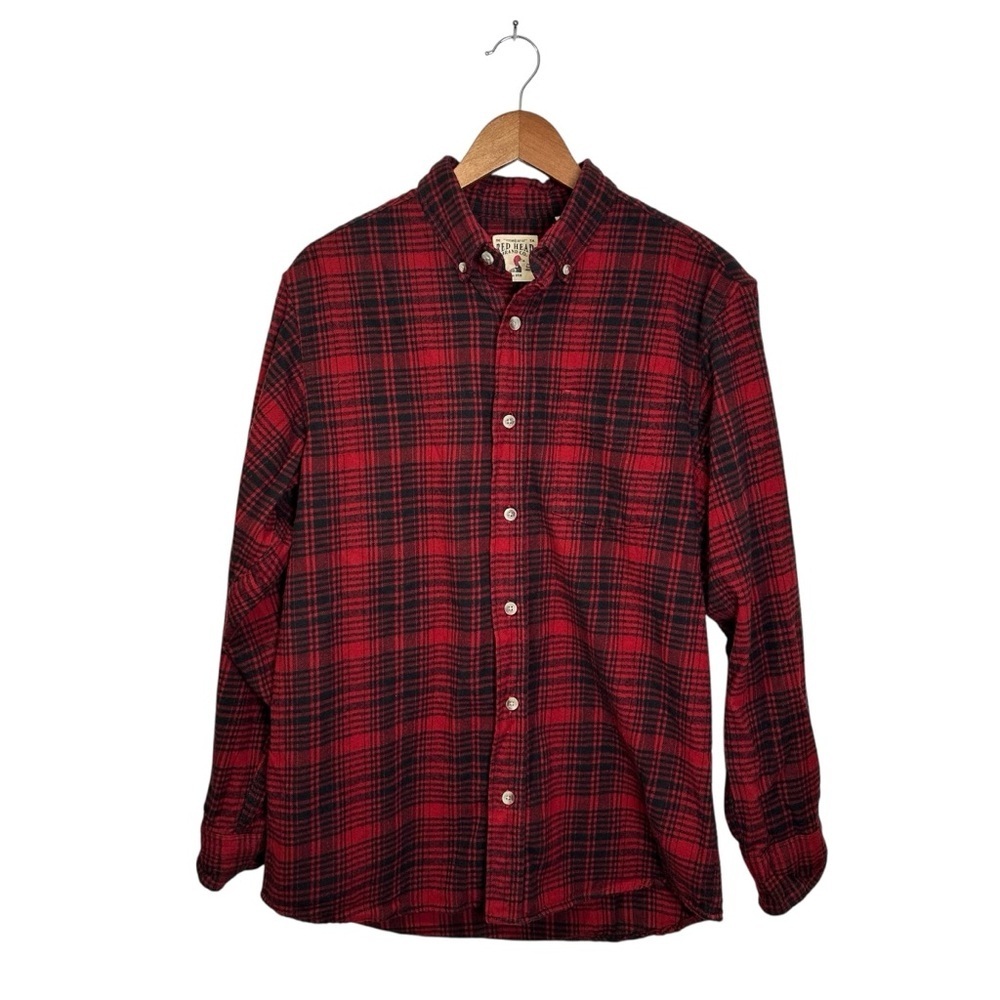 RedHead Men’s Size Medium Red Black Plaid Cotton Long Sleeve Button Flannel